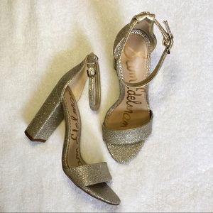 Sam Edelman Yaro Ankle Strap Block Heel Metallic Sandals